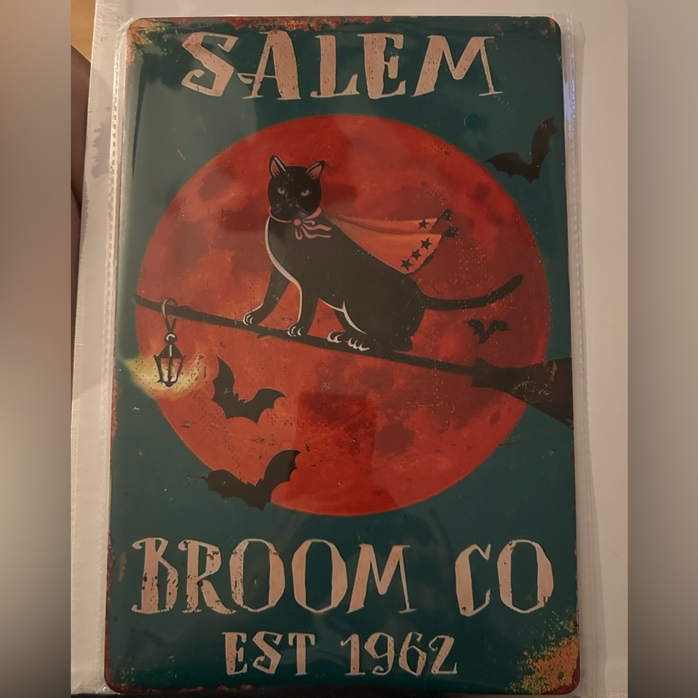 Vintage Halloween Cat Metal Sign